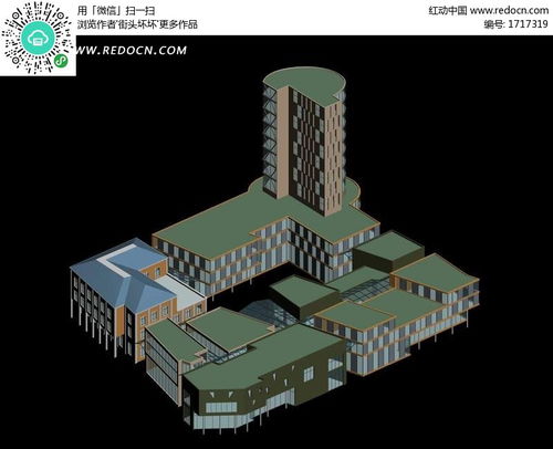 红动网商业中心建筑群3D模型资源推荐 编号1717319免费下载与设计应用